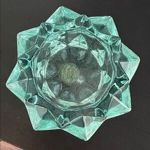 Vintage Indiana Glass Aqua Starburst Votive Candleholder